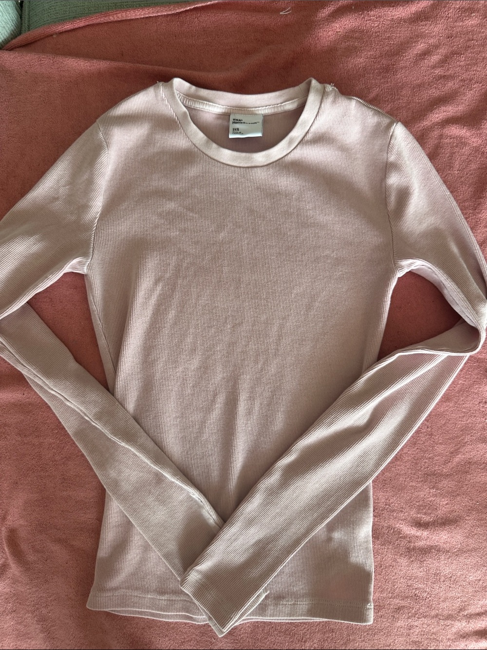 Aritzia TNA-Light Pink Ribbed Long-Sleeve Top